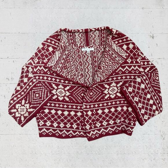 CAbi Red Ivory Fair Isle Nordic Shrug Cardigan Sweater 3/4 Sleeve 971 Size M - Picture 2 of 11